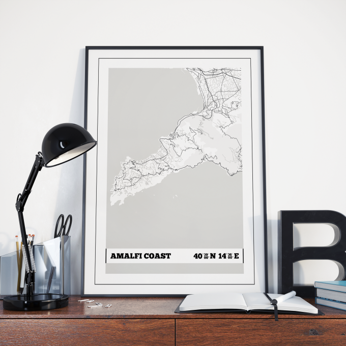Amalfi Coast Coordinates Map Poster Print Wall Art