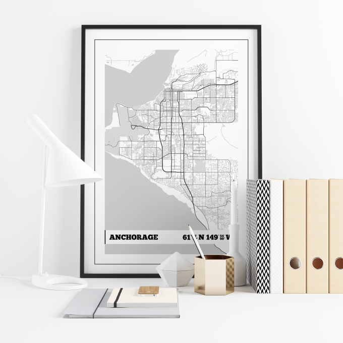 Anchorage Coordinates Map Poster Print Wall Art