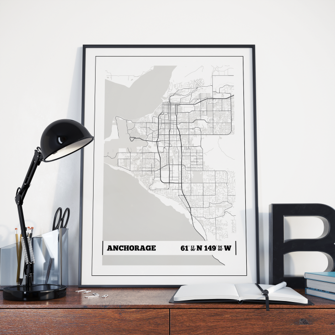 Anchorage Coordinates Map Poster Print Wall Art
