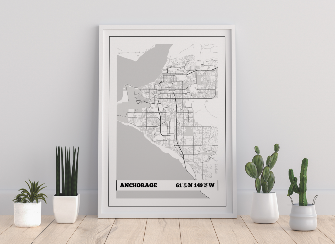 Anchorage Coordinates Map Poster Print Wall Art