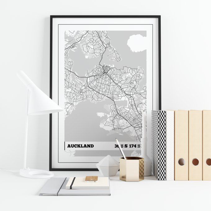 Auckland Coordinates Map Poster Print Wall Art