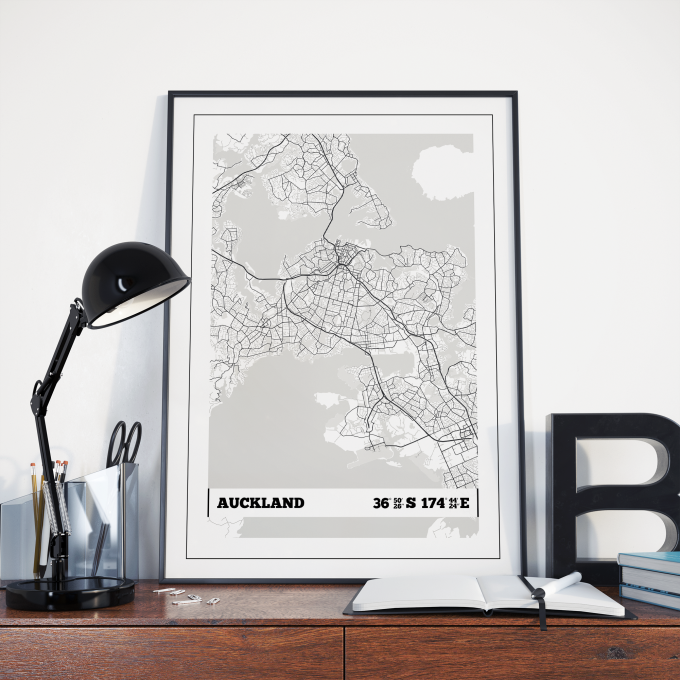 Auckland Coordinates Map Poster Print Wall Art