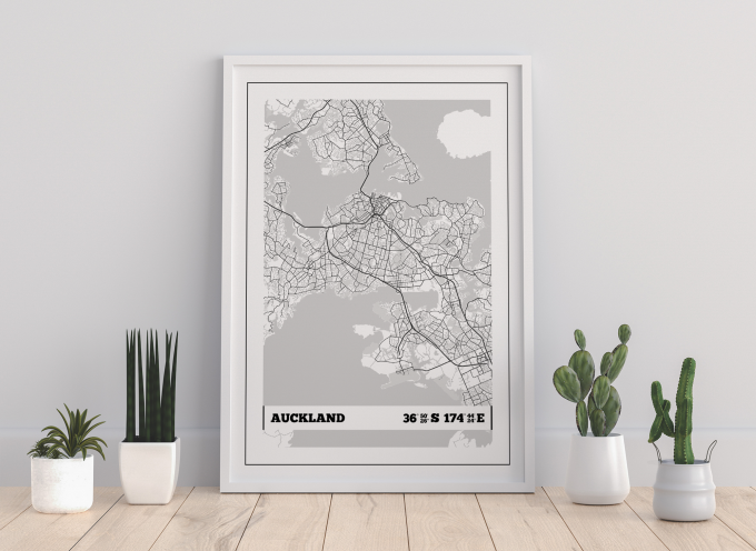 Auckland Coordinates Map Poster Print Wall Art