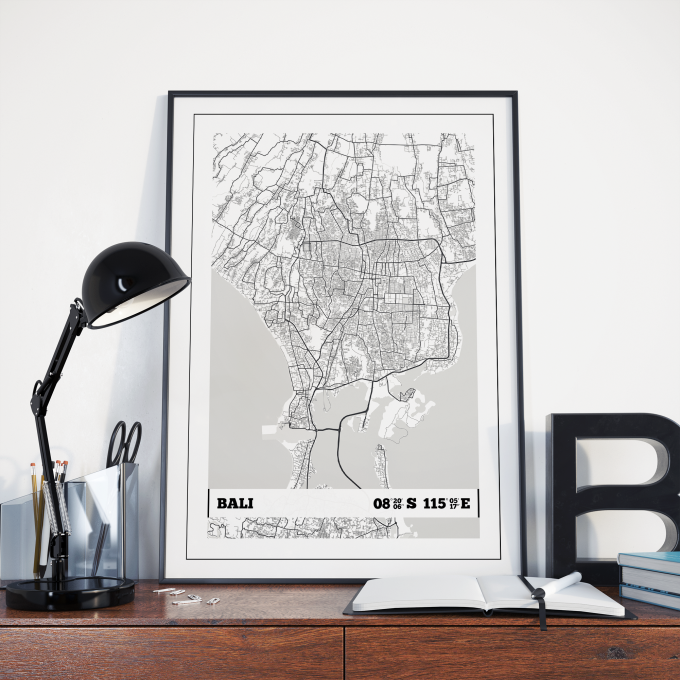 Bali Coordinates Map Poster Print Wall Art