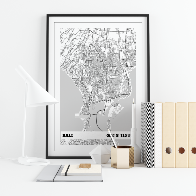 Bali Coordinates Map Poster Print Wall Art