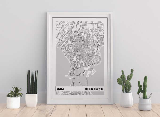 Bali Coordinates Map Poster Print Wall Art