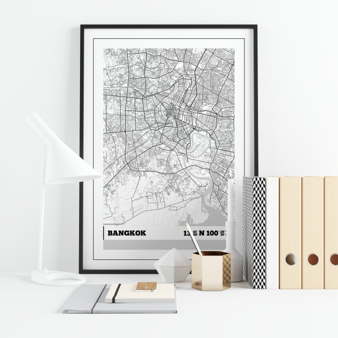 Bangkok Coordinates Map Poster Print Wall Art