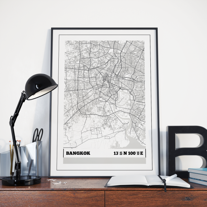 Bangkok Coordinates Map Poster Print Wall Art