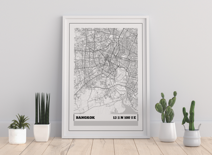 Bangkok Coordinates Map Poster Print Wall Art