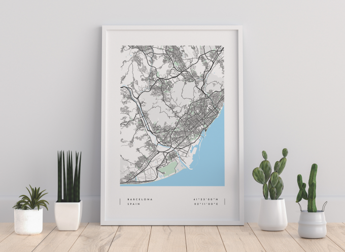 Barcelona Coordinates Map Poster Print Wall Art