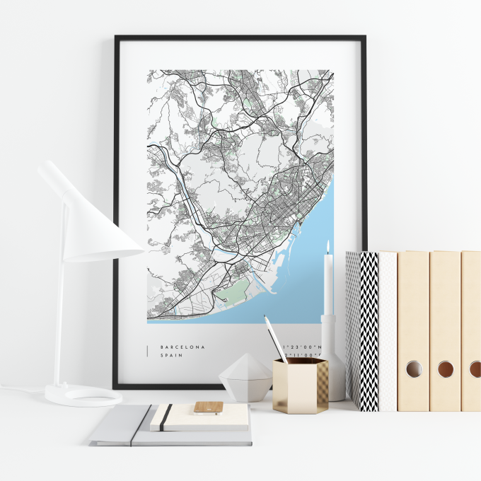 Barcelona Coordinates Map Poster Print Wall Art