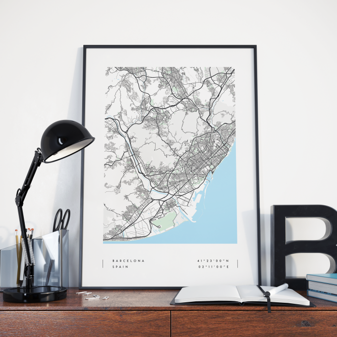 Barcelona Coordinates Map Poster Print Wall Art