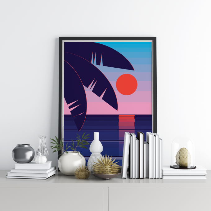 Beach Sunset Poster Print Wall Art