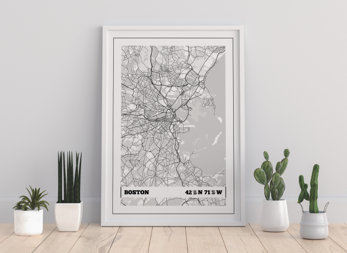 Boston Coordinates Map Poster Print Wall Art