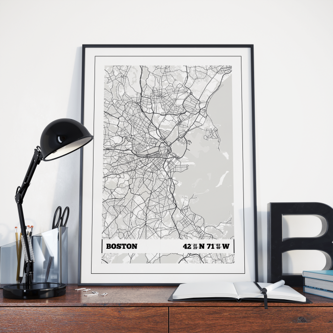Boston Coordinates Map Poster Print Wall Art