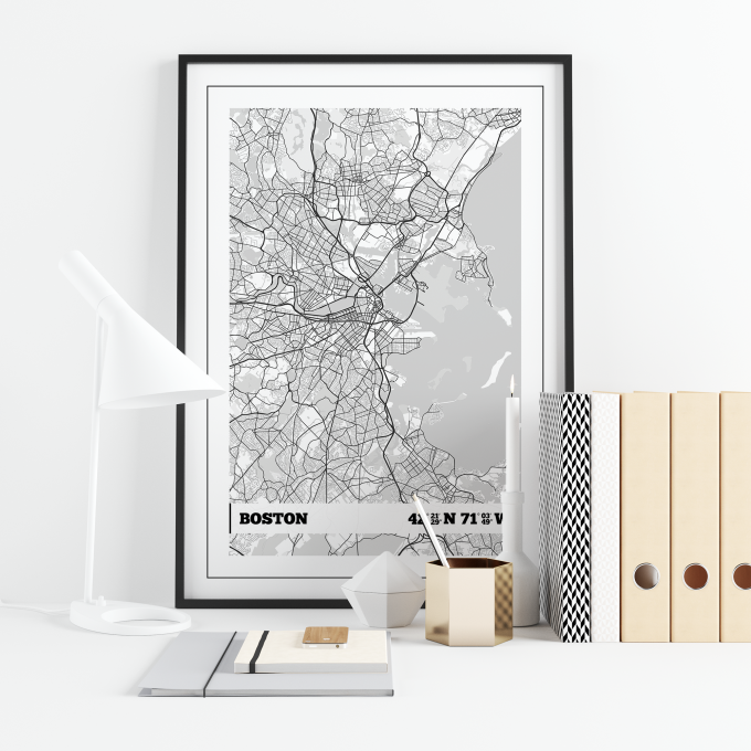 Boston Coordinates Map Poster Print Wall Art