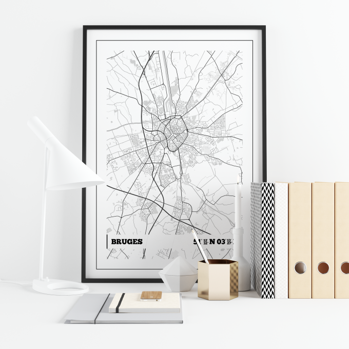 Bruges Coordinates Map Poster Print Wall Art