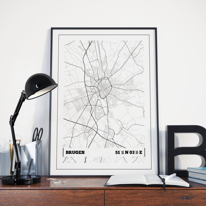 Bruges Coordinates Map Poster Print Wall Art