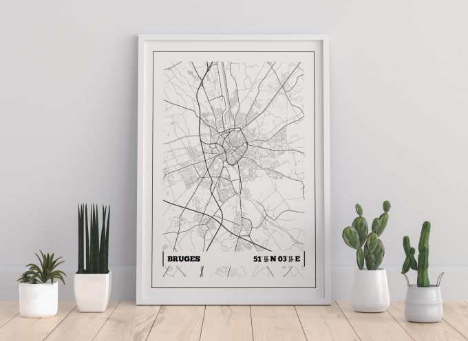 Bruges Coordinates Map Poster Print Wall Art