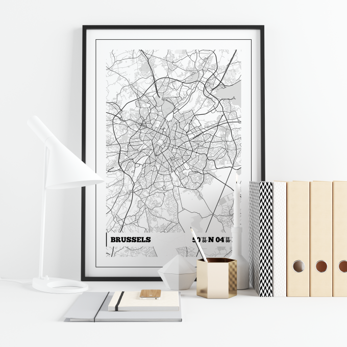 Brussels Coordinates Map Poster Print Wall Art