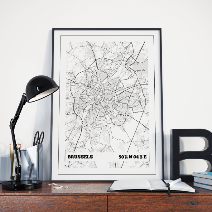 Brussels Coordinates Map Poster Print Wall Art