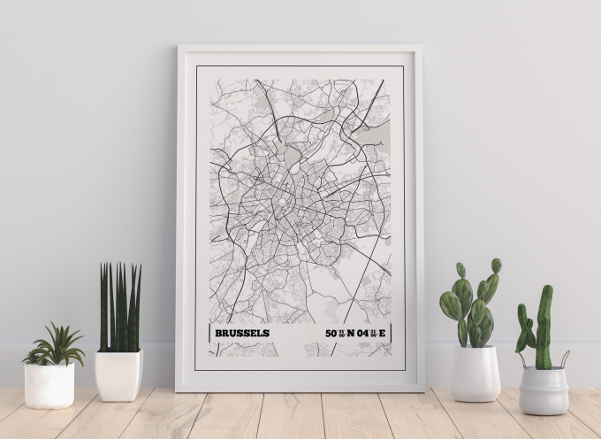 Brussels Coordinates Map Poster Print Wall Art
