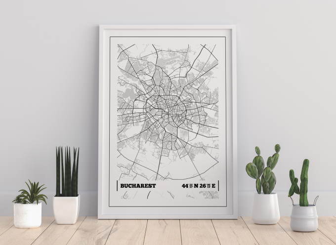 Bucharest Coordinates Map Poster Print Wall Art