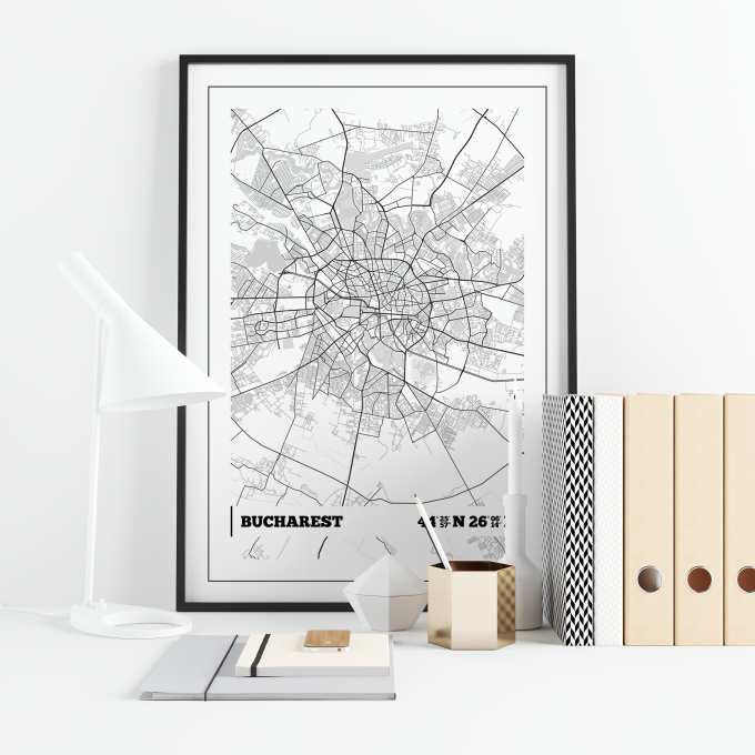 Bucharest Coordinates Map Poster Print Wall Art