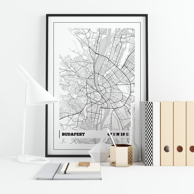 Budapest Coordinates Map Poster Print Wall Art