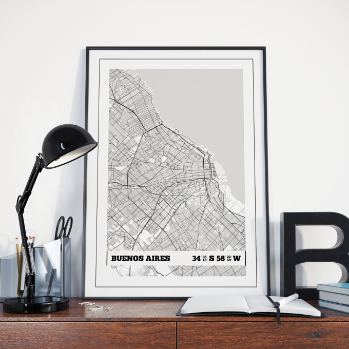 Buenos Aires Coordinates Map Poster Print Wall Art