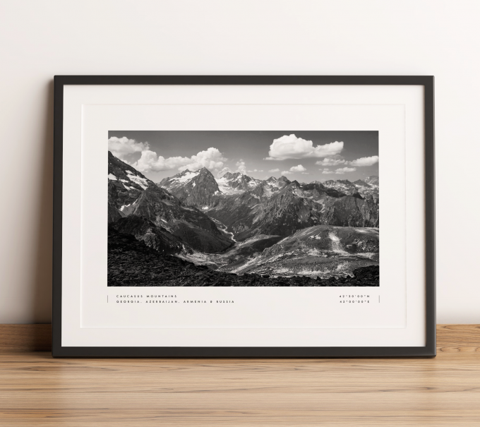 Caucasus Mountains Coordinates Poster Print Wall Art
