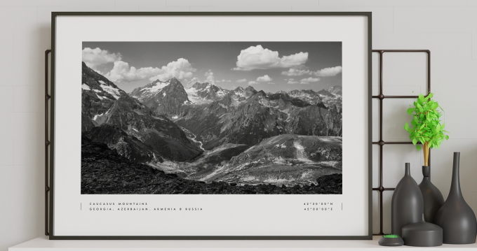 Caucasus Mountains Coordinates Poster Print Wall Art