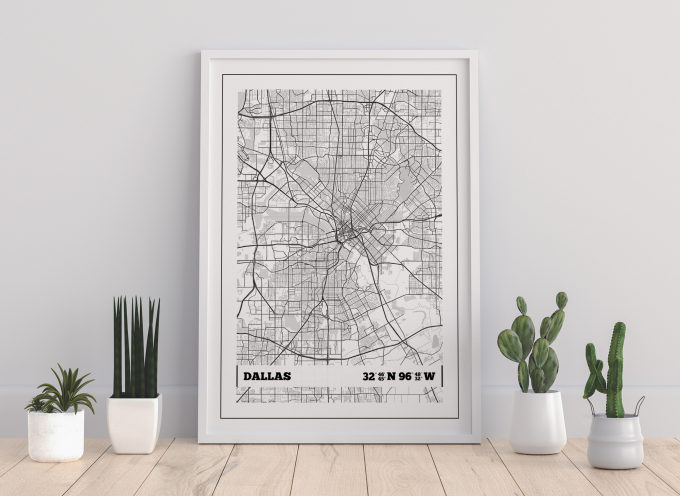Dallas Coordinates Map Poster Print Wall Art