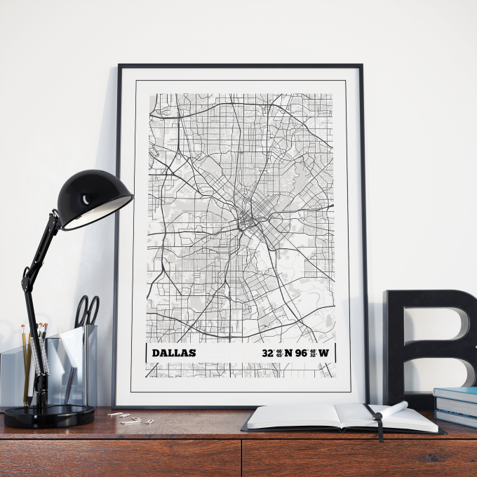 Dallas Coordinates Map Poster Print Wall Art