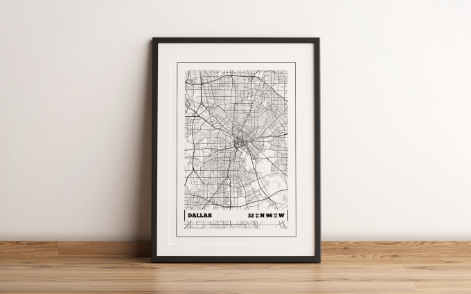 Dallas Coordinates Map Poster Print Wall Art