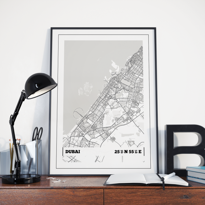 Dubai Coordinates Map Poster Print Wall Art