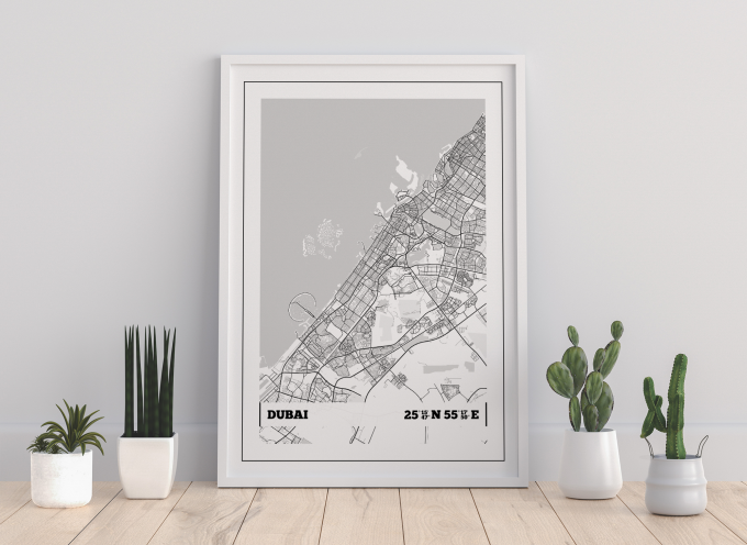 Dubai Coordinates Map Poster Print Wall Art