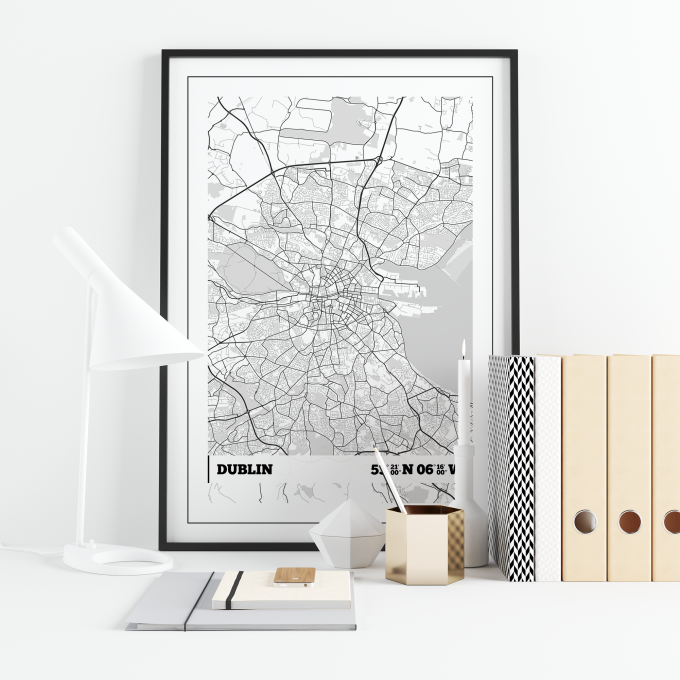 Dublin Coordinates Map Poster Print Wall Art