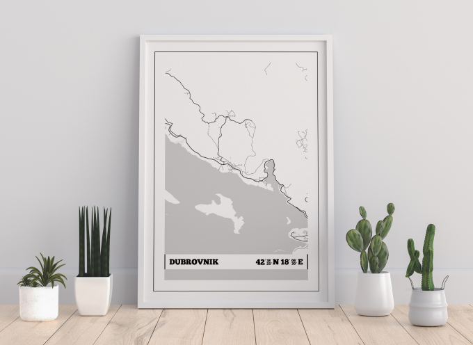 Dubrovnik Coordinates Map Poster Print Wall Art