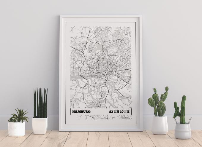 Hamburg Coordinates Map Poster Print Wall Art