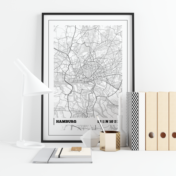 Hamburg Coordinates Map Poster Print Wall Art