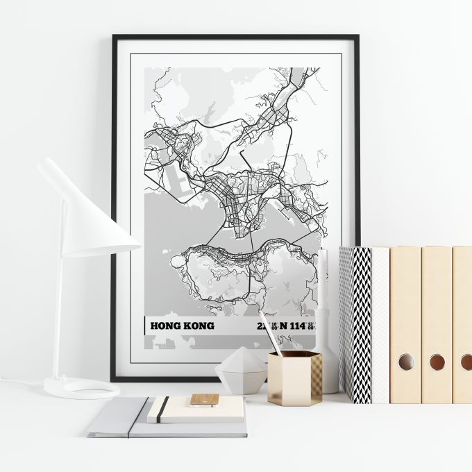 Hong Kong Coordinates Map Poster Print Wall Art