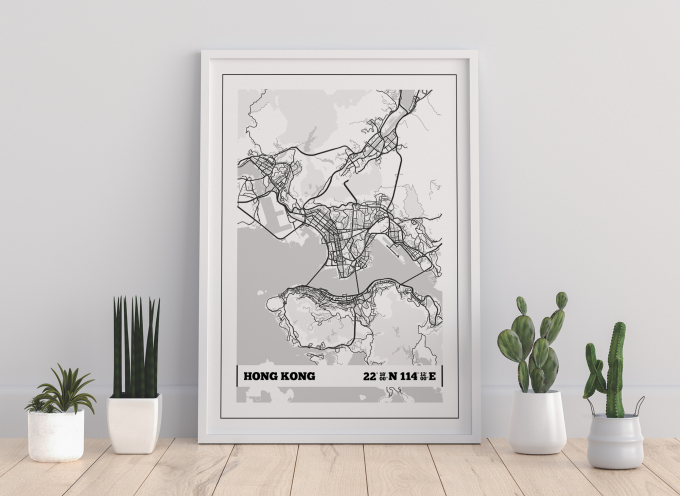 Hong Kong Coordinates Map Poster Print Wall Art