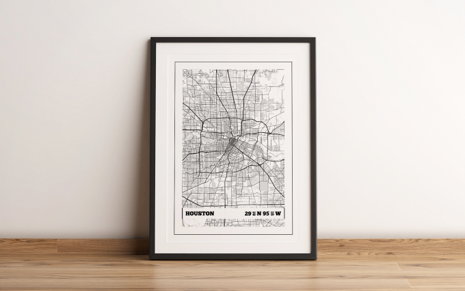 Houston Coordinates Map Poster Print Wall Art