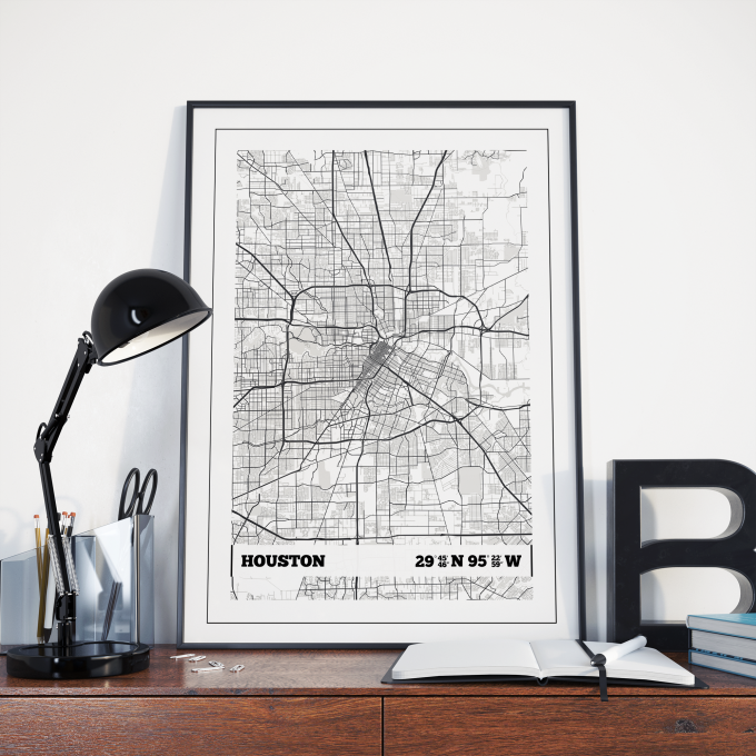 Houston Coordinates Map Poster Print Wall Art