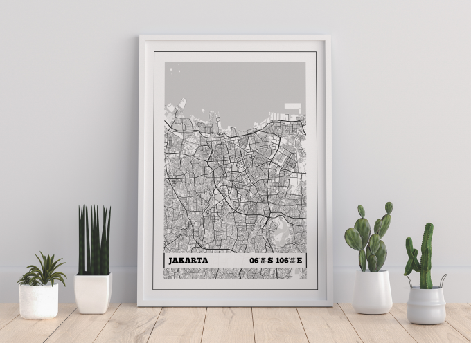 Jakarta Coordinates Map Poster Print Wall Art