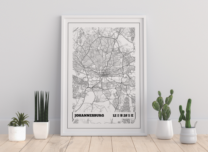 Johannesburg Coordinates Map Poster Print Wall Art