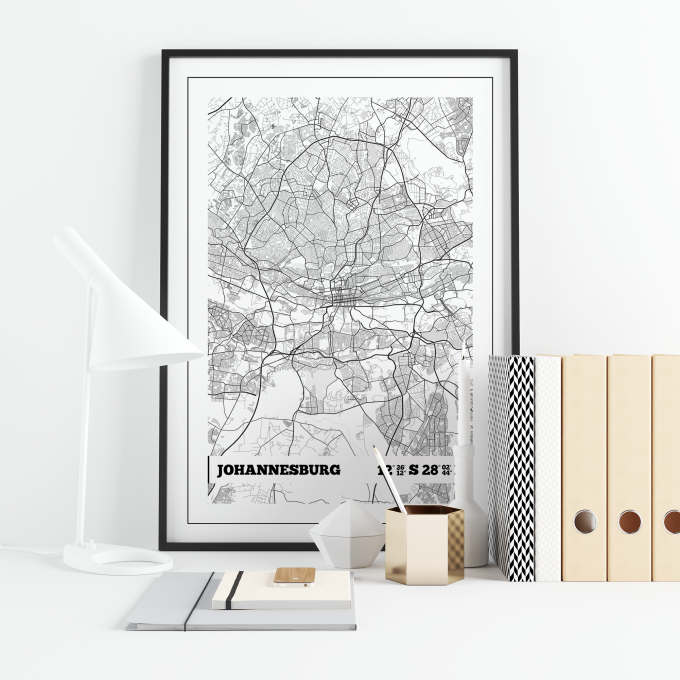 Johannesburg Coordinates Map Poster Print Wall Art