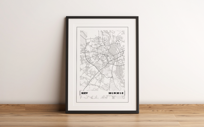 Kiev Coordinates Map Poster Print Wall Art