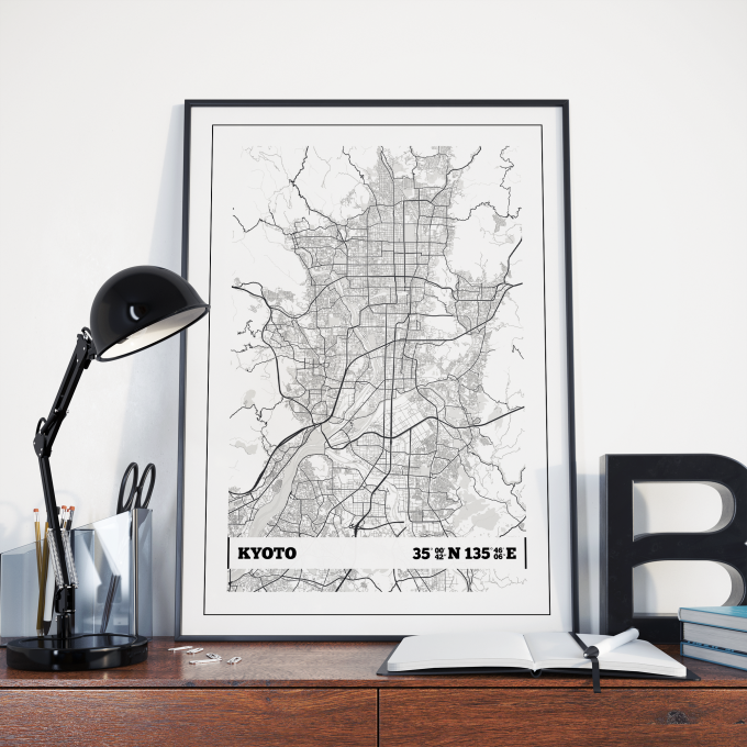 Kyoto Coordinates Map Poster Print Wall Art